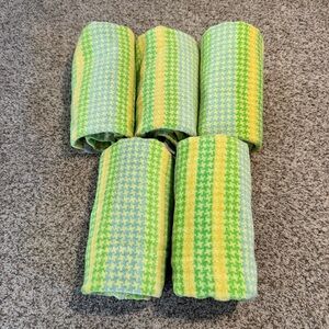 Vintage Donna Italy Green and Yellow Houndstooth Bath Towels - Set of 5 (21x38”)